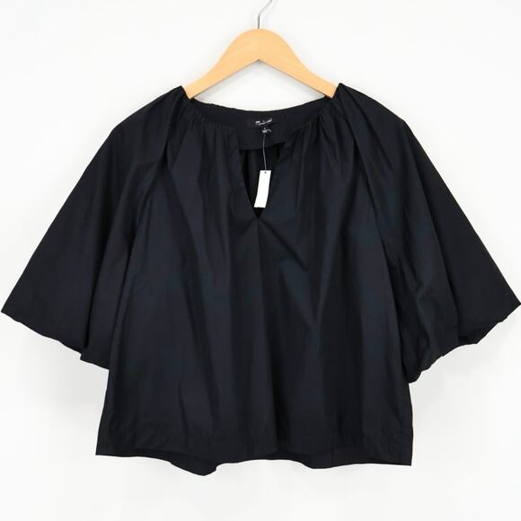 NWT Madewell Bubble-Sleeve Top In 100% Cotton Poplin True Black Size 4 - Picture 3 of 9